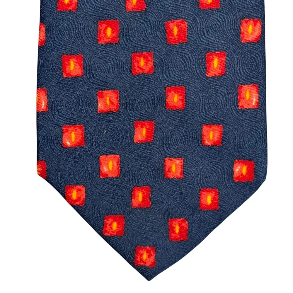 Vintage‎ Bally Switzerland 100% Silk Tie Navy Blue Red Geometric Italy 3.75x60